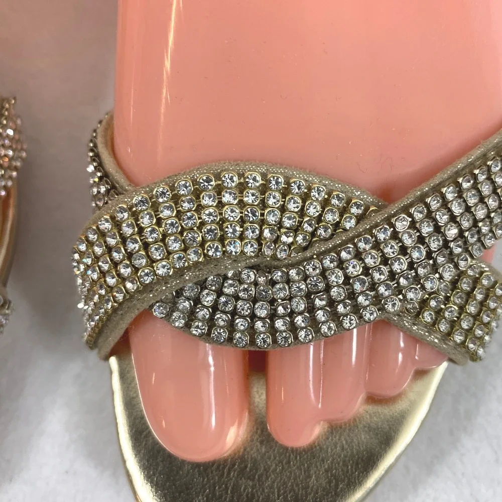 Womens Gold Rhinestone Wedge Sandals Size‎ 6M Metallic Ankle Strap Evening Shoes